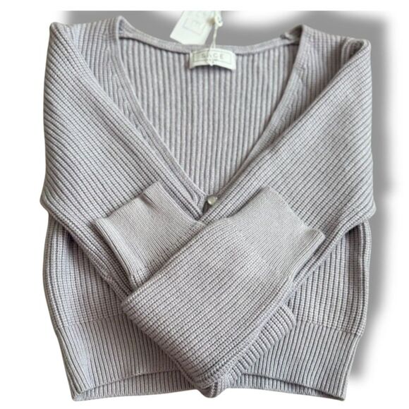 Sage The Label NWT Ribbed Knit Cropped Button Cardigan Long Sleeve Women's Small - Picture 7 of 7